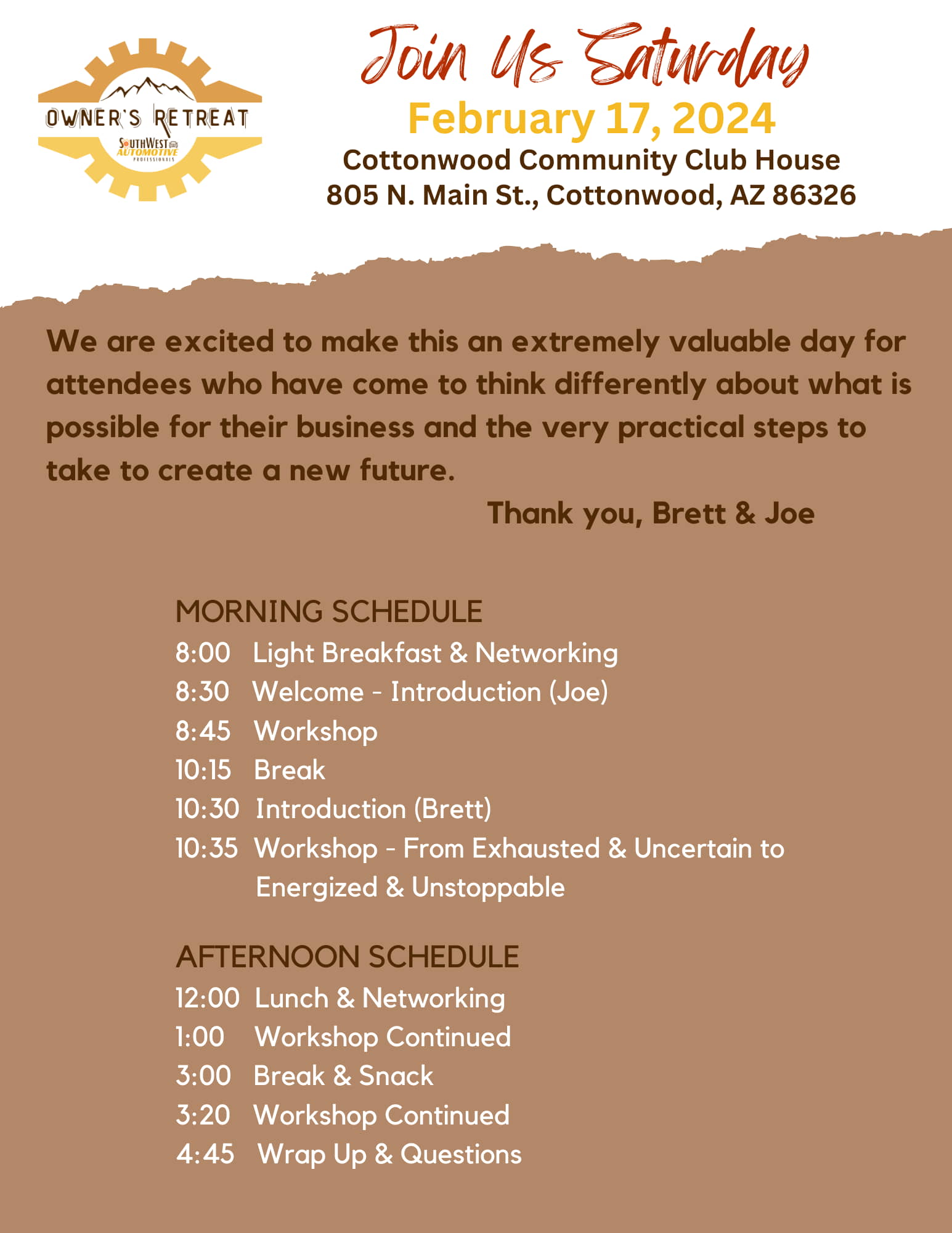 Retreat Sat Schedule Page