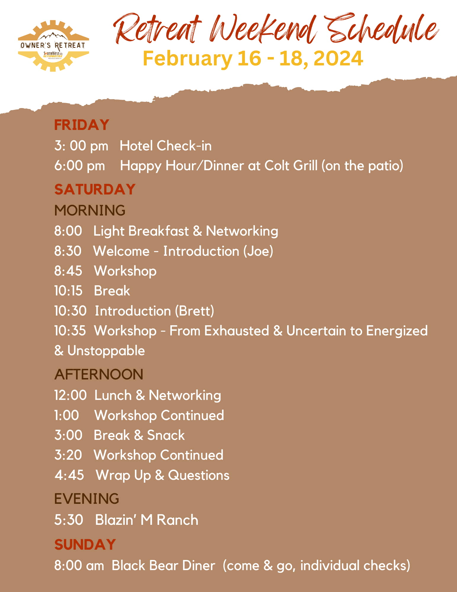 retreat schedule